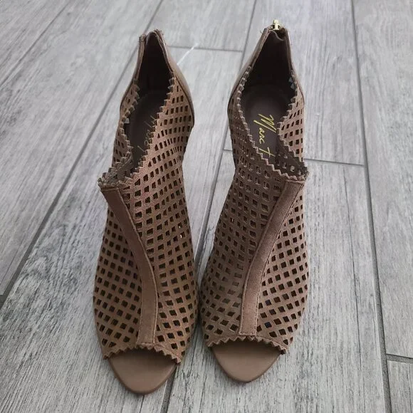 Marc Fisher women's brown Perforated Peep Toe Heeled stiletto booties - Size 8M - Picture 4 of 13